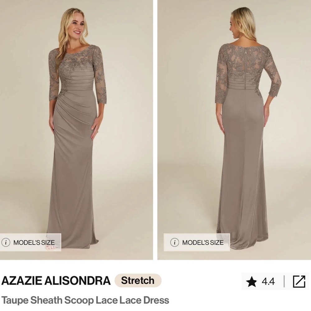Azazie Alisondra Sheath Lace Dress in Taupe